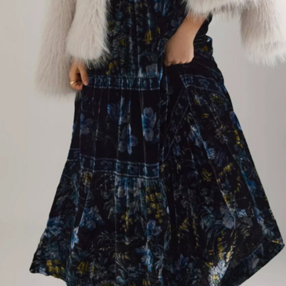 Anthropologie The Somerset Velvet Edition Maxi Dress M NWT Blue Floral Medium - Picture 6 of 10
